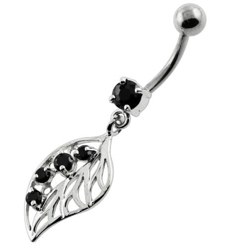 Jeweled Leaf Navel Belly Button Piercing - Monster Piercing