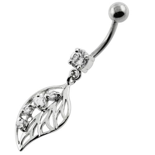 Jeweled Leaf Navel Belly Button Piercing - Monster Piercing