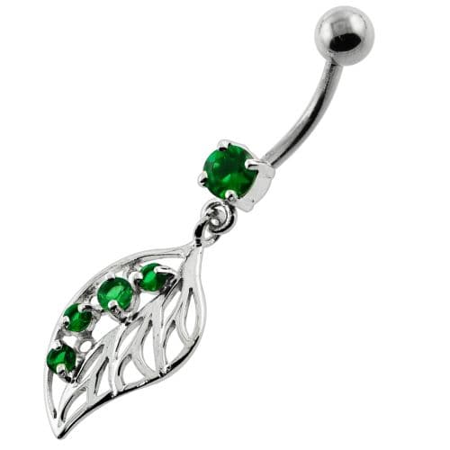 Jeweled Leaf Navel Belly Button Piercing - Monster Piercing