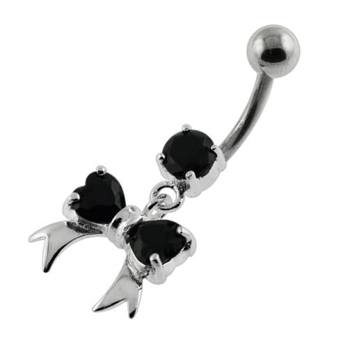 Twin Heart Bow Tie Navel Belly Button Piercing - Monster Piercing