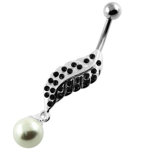 Multi Jeweled Leaf with Pearl Belly Button Piercing - Monster Piercing