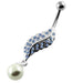 Multi Jeweled Leaf with Pearl Belly Button Piercing - Monster Piercing