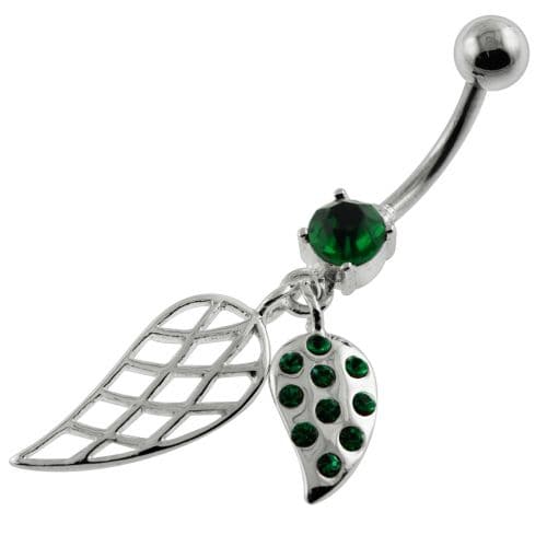 Dangling Jeweled Leaf Belly Button Piercing - Monster Piercing