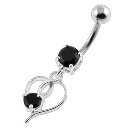 Round Gem in a Heart Navel Belly Button Piercing - Monster Piercing