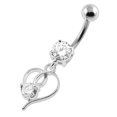 Round Gem in a Heart Navel Belly Button Piercing - Monster Piercing