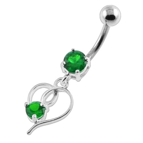 Round Gem in a Heart Navel Belly Button Piercing - Monster Piercing