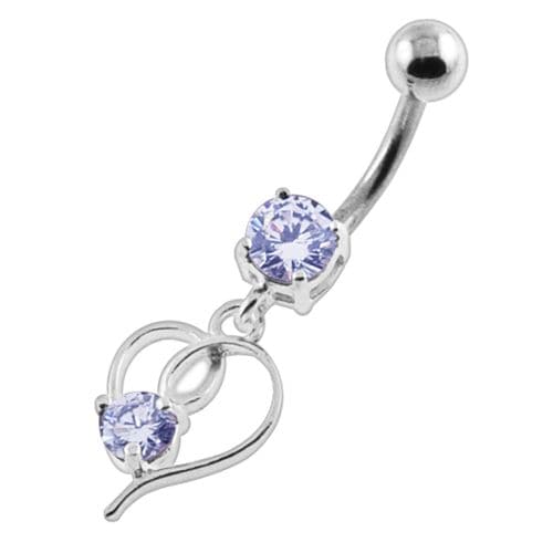 Round Gem in a Heart Navel Belly Button Piercing - Monster Piercing