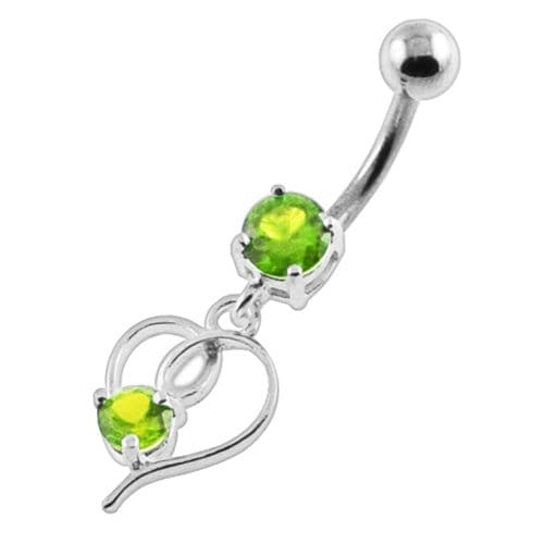 Round Gem in a Heart Navel Belly Button Piercing - Monster Piercing