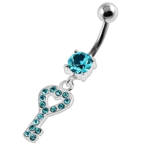 Multi Jeweled Heart Key Navel Belly Button Piercing - Monster Piercing