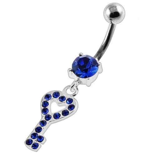 Multi Jeweled Heart Key Navel Belly Button Piercing - Monster Piercing