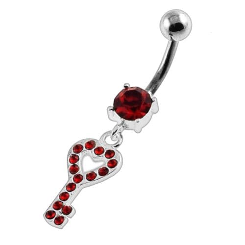 Multi Jeweled Heart Key Navel Belly Button Piercing - Monster Piercing