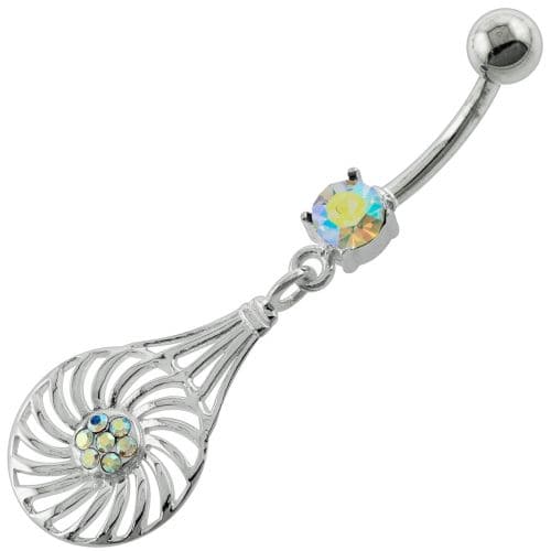 Dangling Jeweled Swirl Flower Navel Belly Button Piercing - Monster Piercing