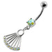 Dangling Jeweled Japanese Hand Fan Belly Button Ring - Monster Piercing