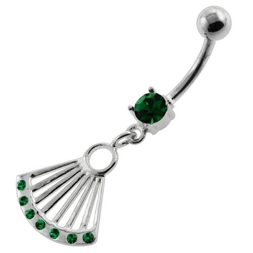 Dangling Jeweled Japanese Hand Fan Belly Button Ring - Monster Piercing