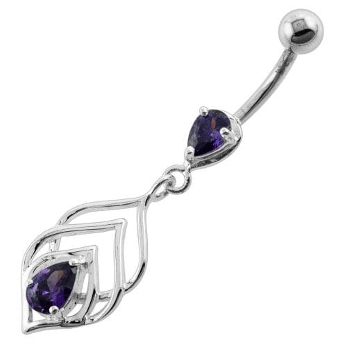 Tear Drop Jewel in Lotus Leaf Belly Button Ring - Monster Piercing