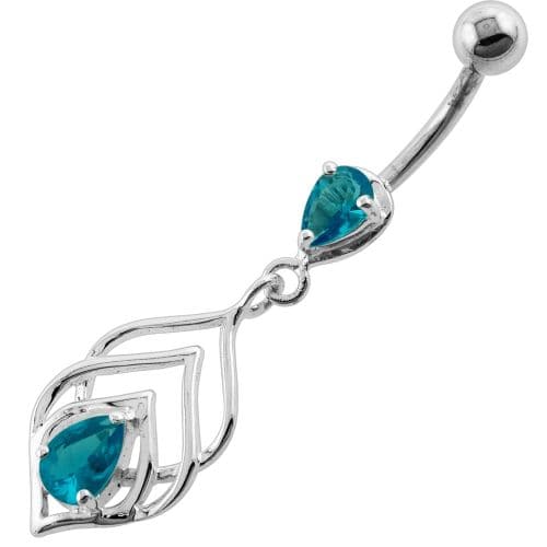 Tear Drop Jewel in Lotus Leaf Belly Button Ring - Monster Piercing