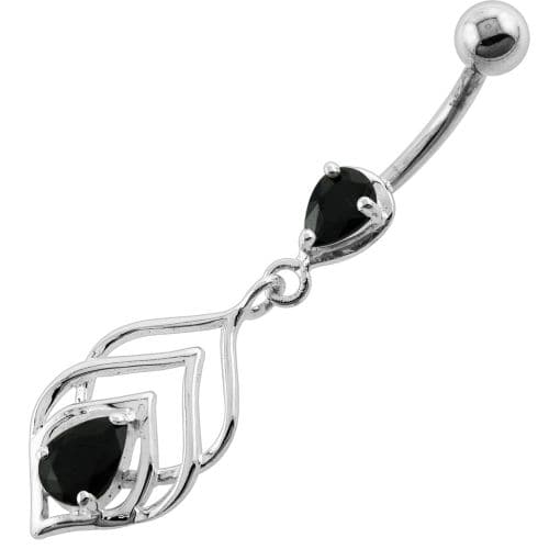 Tear Drop Jewel in Lotus Leaf Belly Button Ring - Monster Piercing