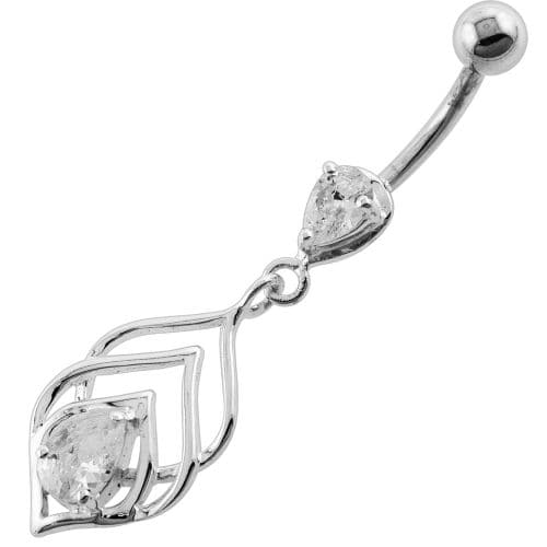 Tear Drop Jewel in Lotus Leaf Belly Button Ring - Monster Piercing