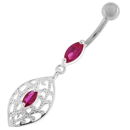 Fancy Ellipse Shape Dangling Belly Ring - Monster Piercing