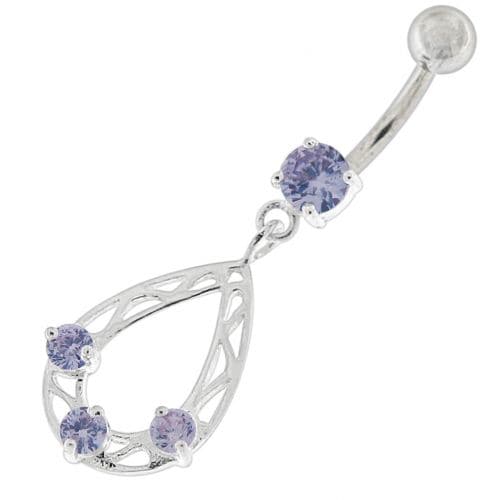 Oval Shape with Triple Stone Jeweled Belly Ring - Monster Piercing