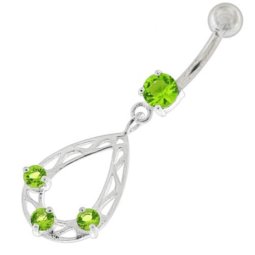 Oval Shape with Triple Stone Jeweled Belly Ring - Monster Piercing