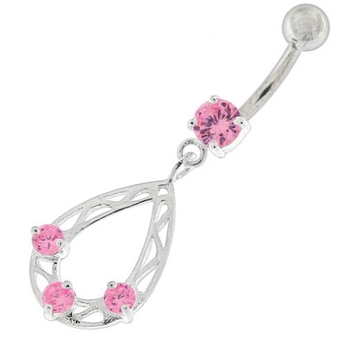 Oval Shape with Triple Stone Jeweled Belly Ring - Monster Piercing