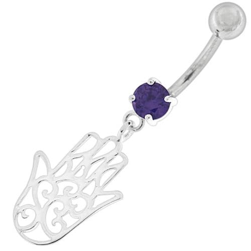 Silver Hamsa Hand Belly Ring - Monster Piercing