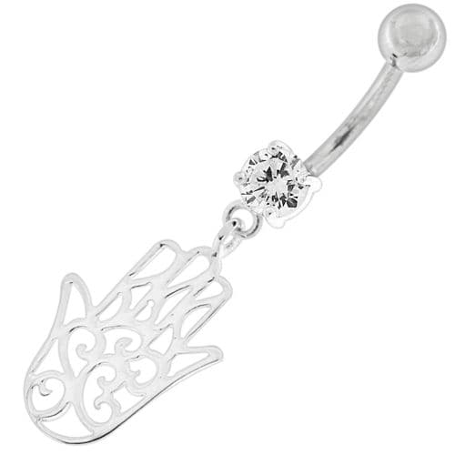 Silver Hamsa Hand Belly Ring - Monster Piercing