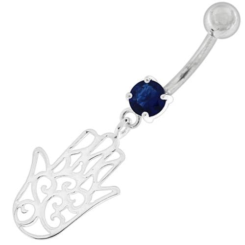 Silver Hamsa Hand Belly Ring - Monster Piercing