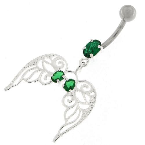 Angel Wings with Floral Silver Belly Ring - Monster Piercing