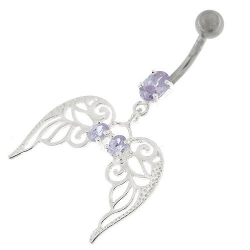 Angel Wings with Floral Silver Belly Ring - Monster Piercing