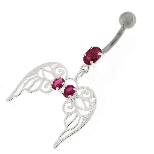 Angel Wings with Floral Silver Belly Ring - Monster Piercing