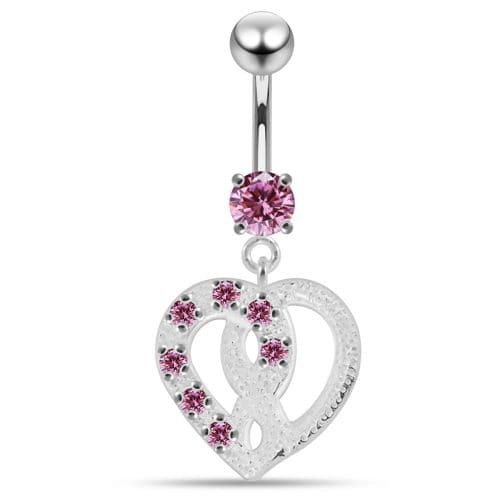 Jeweled Love Twin Hearts Sterling Silver Belly Button Piercing - Monster Piercing