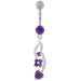 Flower with Heart Dangling Navel Belly Button Ring - Monster Piercing