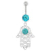 Hamsa Hand with Flowers Dangling Belly Button Ring - Monster Piercing