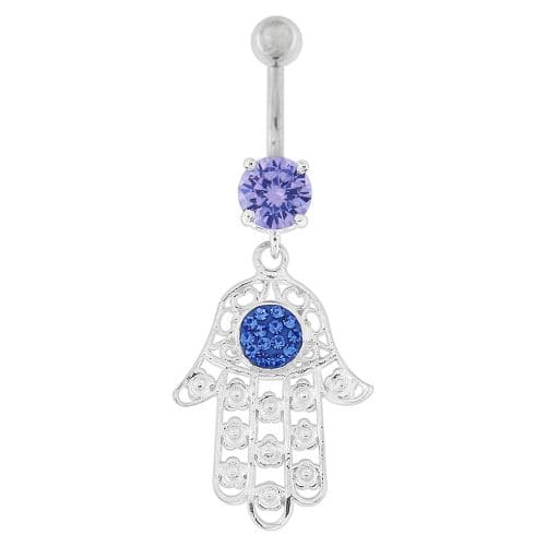 Hamsa Hand with Flowers Dangling Belly Button Ring - Monster Piercing