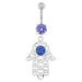 Hamsa Hand with Flowers Dangling Belly Button Ring - Monster Piercing