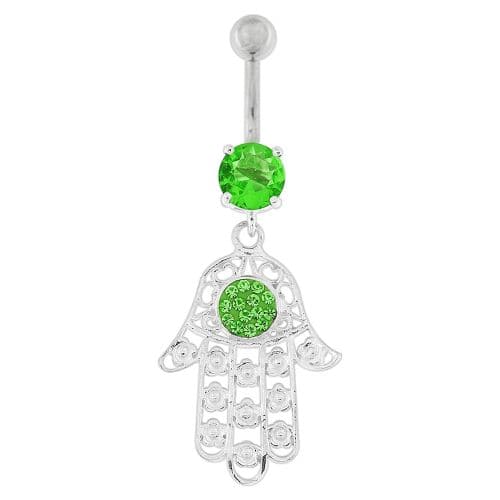 Hamsa Hand with Flowers Dangling Belly Button Ring - Monster Piercing