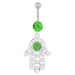 Hamsa Hand with Flowers Dangling Belly Button Ring - Monster Piercing