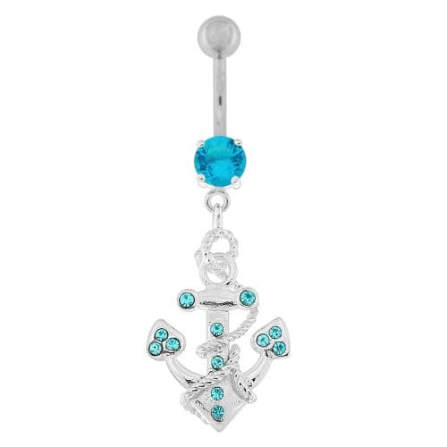 Jeweled Anchor with Rope Dangling Navel Belly Ring - Monster Piercing