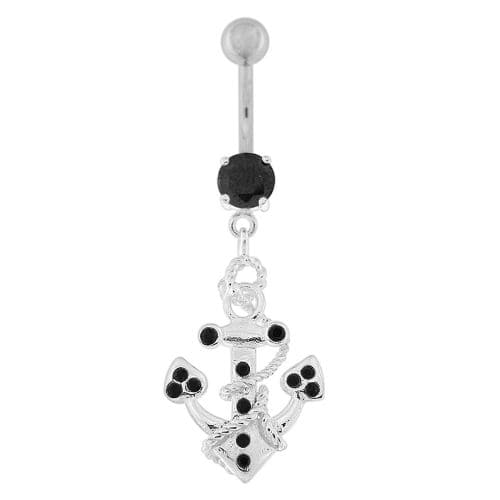 Jeweled Anchor with Rope Dangling Navel Belly Ring - Monster Piercing