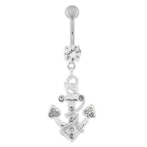 Jeweled Anchor with Rope Dangling Navel Belly Ring - Monster Piercing