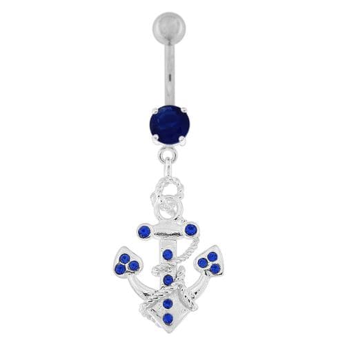 Jeweled Anchor with Rope Dangling Navel Belly Ring - Monster Piercing