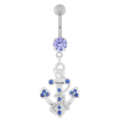 Jeweled Anchor with Rope Dangling Navel Belly Ring - Monster Piercing