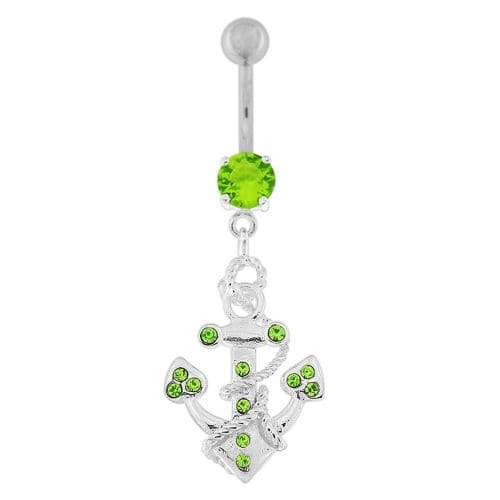 Jeweled Anchor with Rope Dangling Navel Belly Ring - Monster Piercing