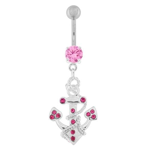 Jeweled Anchor with Rope Dangling Navel Belly Ring - Monster Piercing