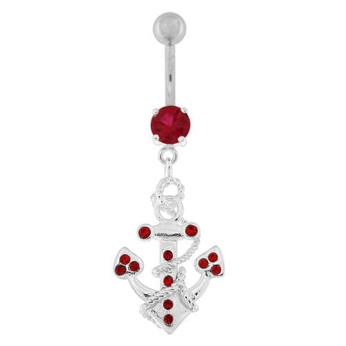 Jeweled Anchor with Rope Dangling Navel Belly Ring - Monster Piercing