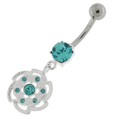 Swirl Flower Dangling Navel Belly Button Ring - Monster Piercing