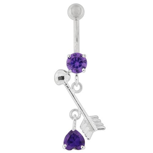 Arrow with Heart Dangling Belly Button Ring - Monster Piercing