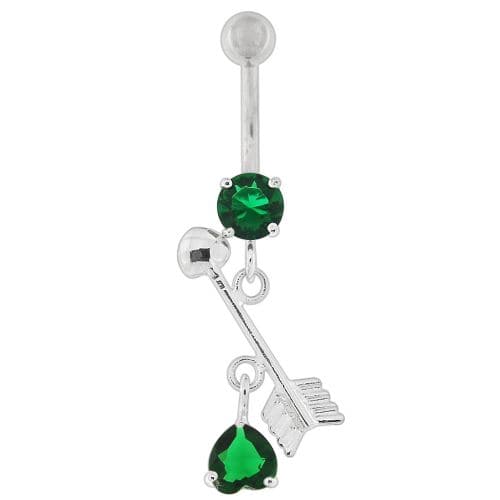 Arrow with Heart Dangling Belly Button Ring - Monster Piercing